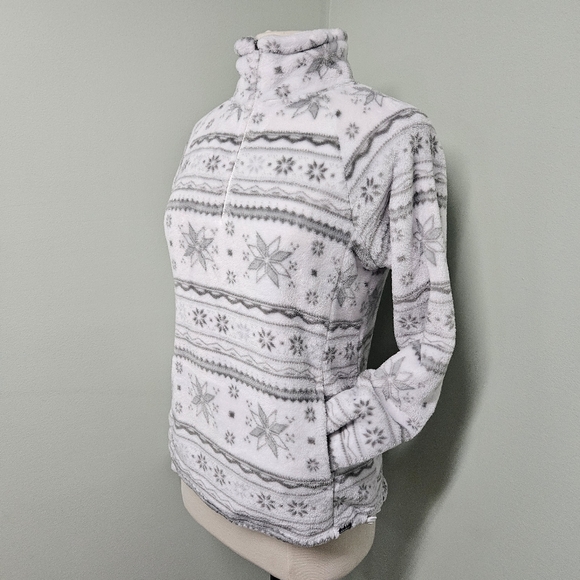 Eddie Bauer Nordic 1/4 Zip Fleece Pullover Womens White Frost Snowfall Fair Isle - Picture 4 of 9